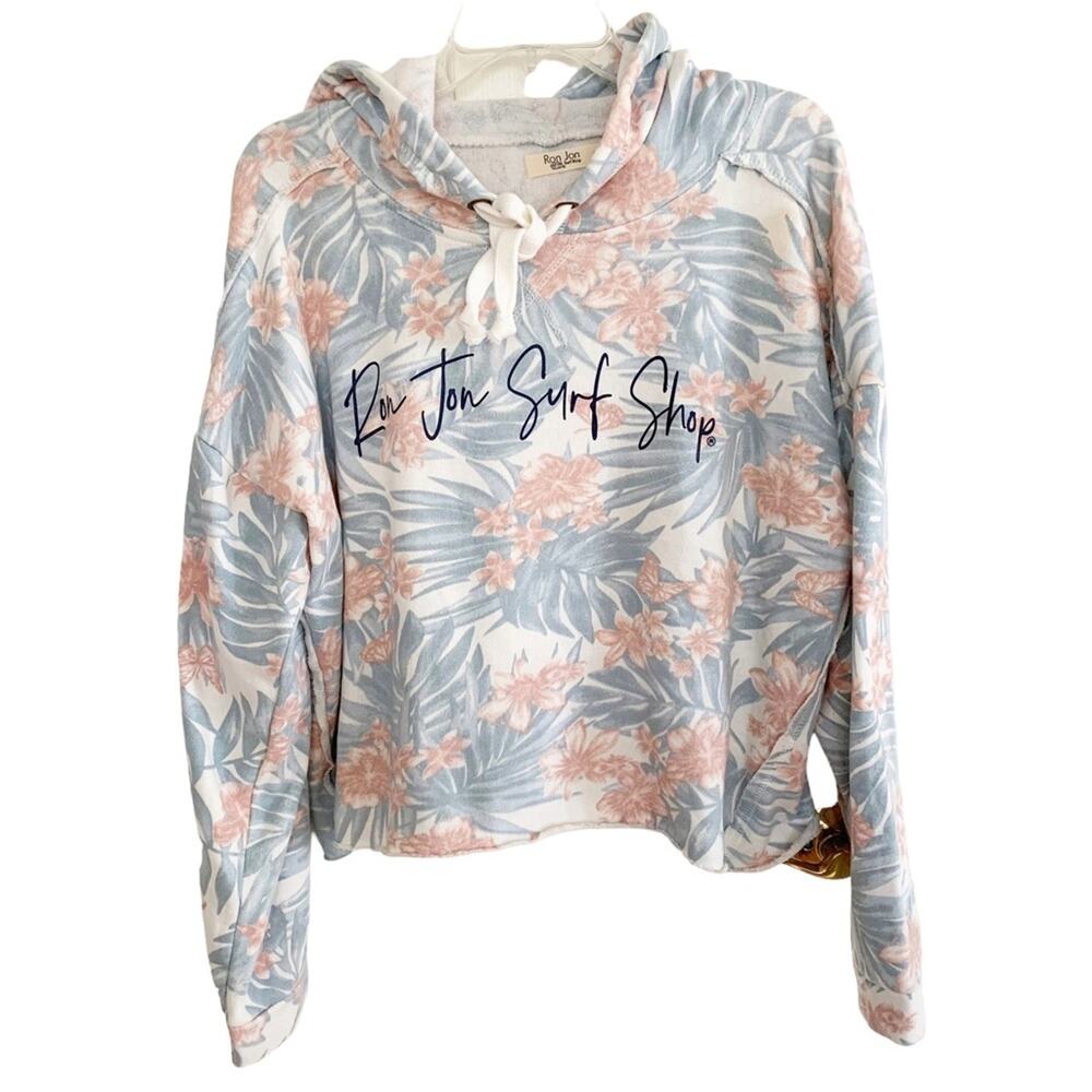 Ron Jon Surfshop Tropical Pastel Print Cropped Hoodie Large